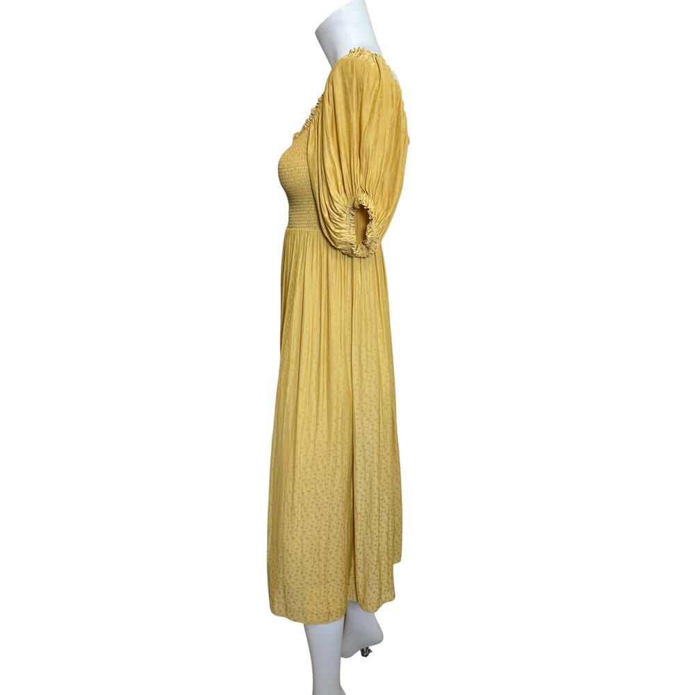 Hatch Yellow Smocked Midi Dress Womens Size 2/S Yellow Puff Sleeve Cottagecore - Picture 8 of 13